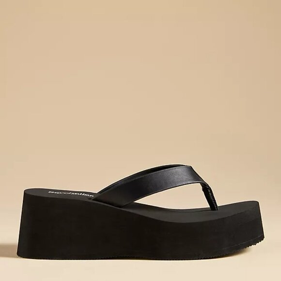 New Seychelles Skyscraper Sandal in Black Leather platform flip flop heel open - Picture 1 of 11